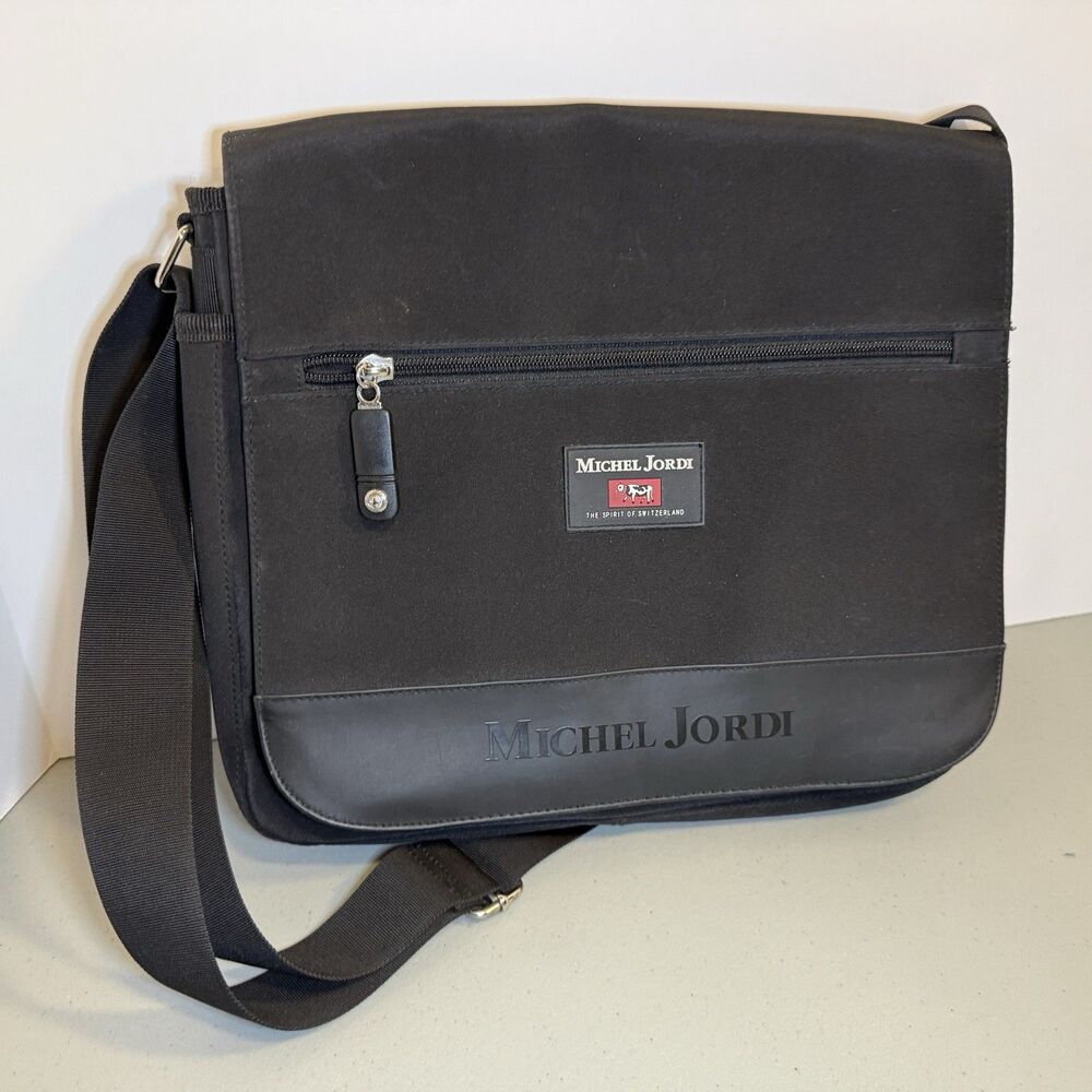 Michel Jordi Black Messenger Bag Crossbody Laptop Shoulder Bag Swiss Design